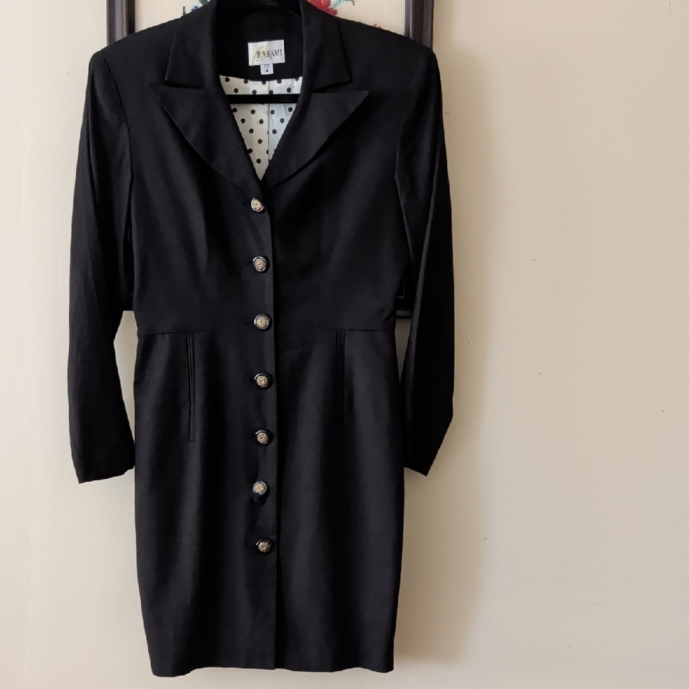 Barami Vintage Elegant Black Button-Up Jacket Dress